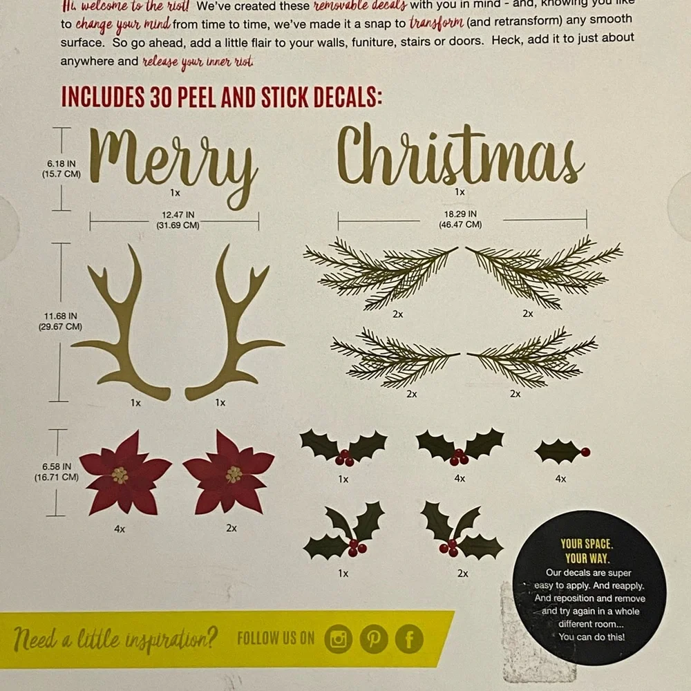 Decorative‎ Merry Christmas Antlers Sticker Decor